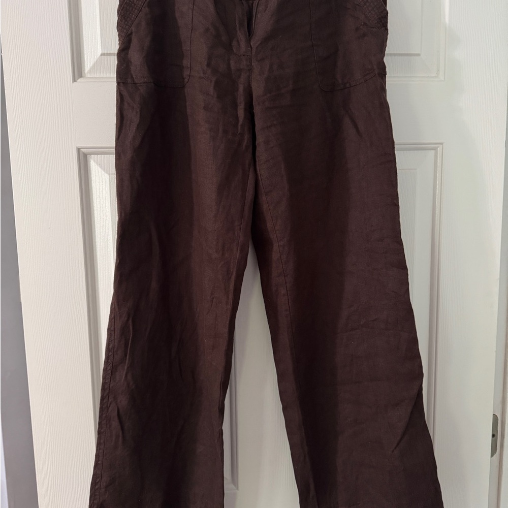Madison Brown Wide-Leg Linen Pants